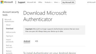 Microsoft Authenticator website screenshot.