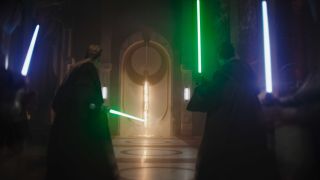 Several Jedi defending the Jedi Temple during Order 66, shown in The Mandalorian season 3 trailer.