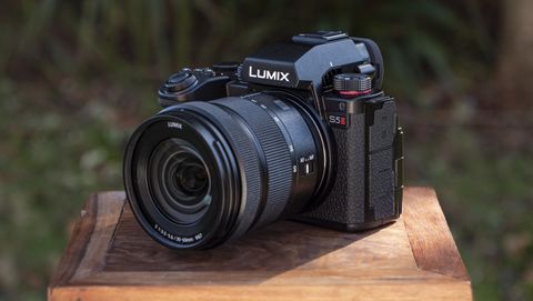 Panasonic Lumix S5 II camera on a table with view of the front