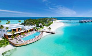 An aerial view image of the hotel villas