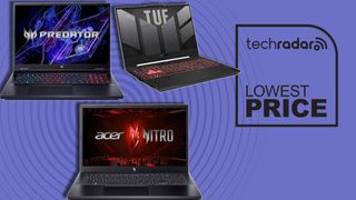 black laptops against violet background