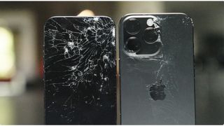 Damaged iPhone 16 pro Max after 6-foot drops in Allstate drop testing