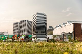 tall tower which contains the world’s largest smog vacuum cleaner and filters dirty air.