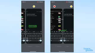 Screenshots showing moving copied text between apps in in Android 14 beta