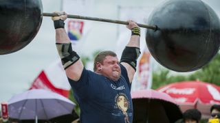 Zydrunas Savickas of Lithuania competes at the Circus Medley event during the World&#039;s Strongest Man competition