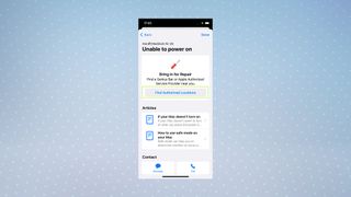 iOS 15 Apple Support app showing how to book Genius Bar appointment