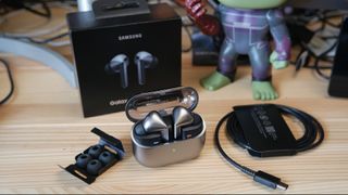 Galaxy Buds 3 Pro with everything that comes in the box shown