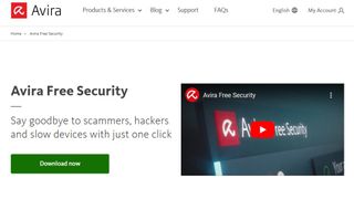 Website screenshot for Avira Free Security Suite.