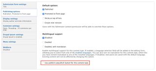 Drupal's website publishing menu