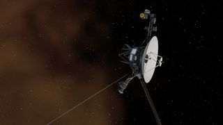 An artist&#039;s depiction of one of the twin Voyager spacecraft exploring interstellar space.