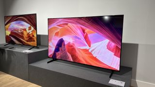 Sony A80L OLED TV on a stand at a show