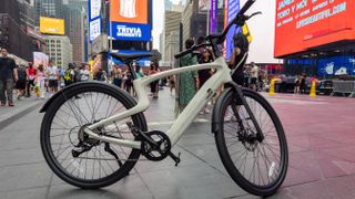 Urtopia Carbon 1 Pro electric bike in New York's Times Square