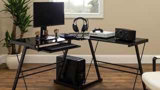 Best desks: Walker Edison Modern L-Shaped Tempered Glass Computer Desk