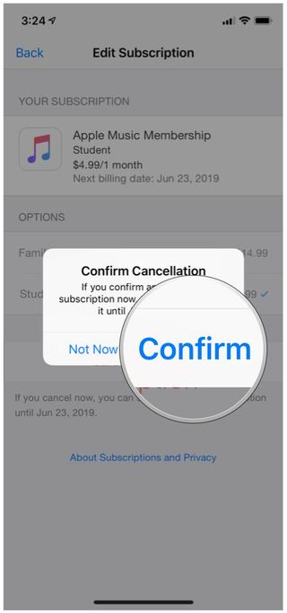 Confirm Apple Music Cancellation