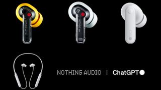 Nothing Earbuds with ChatGPT banner, on black background