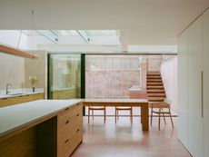 rear extension view interior of pink house in concrete, the Pigment House by unknown works