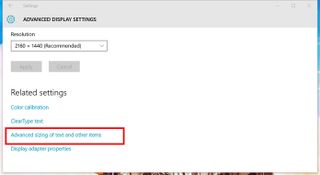 Windows 10 display settings