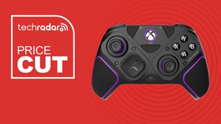 The Victrix Pro BFG Xbox controller on a red background with white price cut text