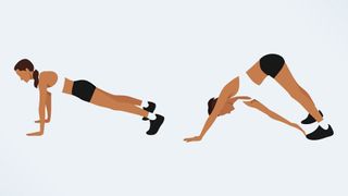 an illo of a woman doing plank toe touches