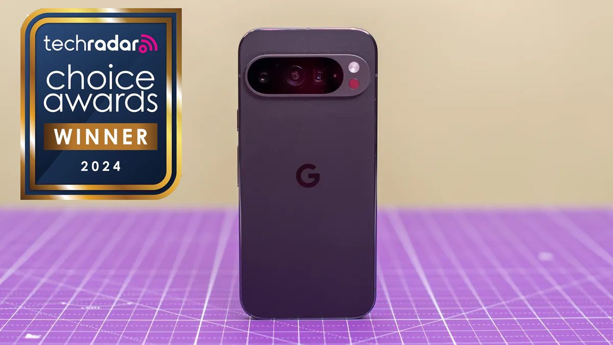 Pixel 9 Pro phone of the year Choice Award winner in obsidian from back