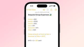 iOS 18 Notes with Math Notes feature on an iPhone