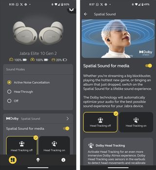 Jabra Elite 10 Gen 2 screenshots in Sound+ app.