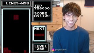 Moments before the first-ever "Rebirth" in NES Tetris is achieved by a human player at Level 255.