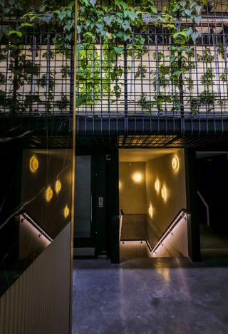 A vertical garden seen from the restaurant's entreance