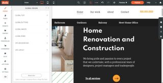 Duda's website builder editor in use