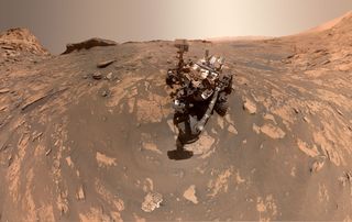 This panorama, made up of 81 individual images stitched together, was taken by the Mars Hand Lens Imager (MAHLI) on Nov. 20, 2021, which was the 3,303rd Martian day, or sol, of the rover's mission.