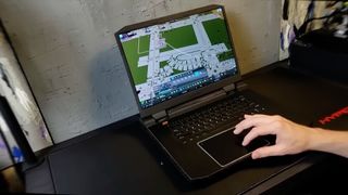 The completed DIY gaming laptop using desktop components