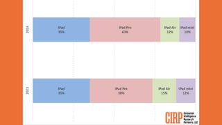 A graph showing iPad model share in 2024 and 2023