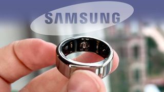 Oura Ring with Samsung logo above it