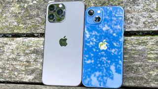 iPhone 13 Pro Max in graphite and iPhone 13 in blue