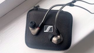 Sennheiser IE600 on carry case in natural light