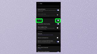 A screenshot showing the settings for Samsung's S Pen — Air View is highlighted