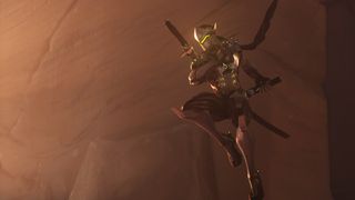 Genji jumping in the air