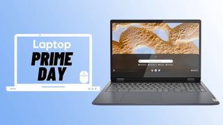 Prime Day Chromebook deals, Lenovo Chromebook against blue background