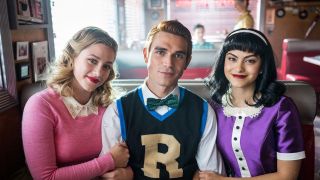 Lili Reinhart, KJ Apa, and Camila Mendes in Riverdale season 7