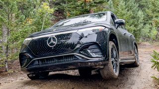 Mercedes EQS SUV parked outdoors in woods