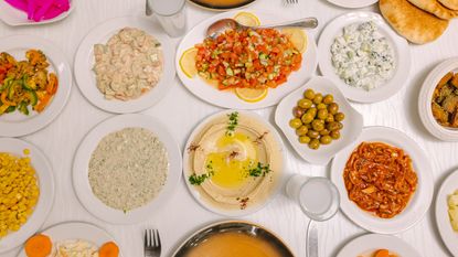 Spread of food from the recipe book ‘Bethlehem: A Celebration of Palestinian Food’ by Fadi Kattan