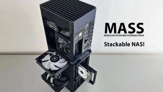 Stackable NAS &quot;MASS Premium&quot; (top unit) attached to 5-Bay Drive Caddy (bottom unit).