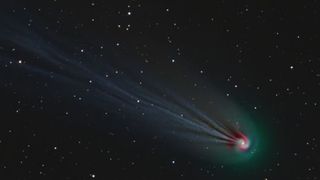 A comet with a swirl of light around its head