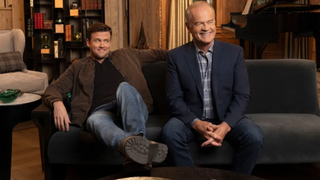 Jack Cutmore-Scott as Freddy Crane and Kelsey Grammer as his father Frasier are at the heart of "Frasier" season 2