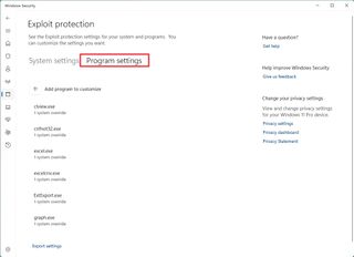 Exploit Protection Program Settings