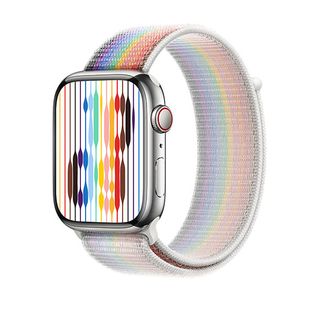 Apple 45mm Pride Edition Sport Loop watch band on a white background