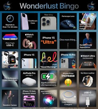 Apple event bingo card from @DylanMcD8 on Twitter / X