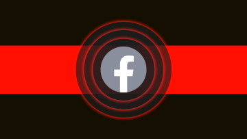 A Facebook logo with concentric circles on a black and red background