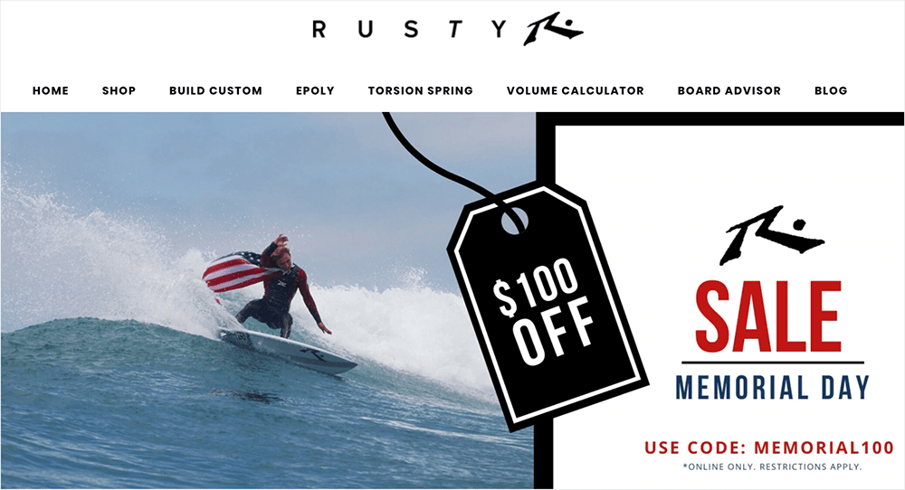 Rusty Surfboards Memorial Day sale