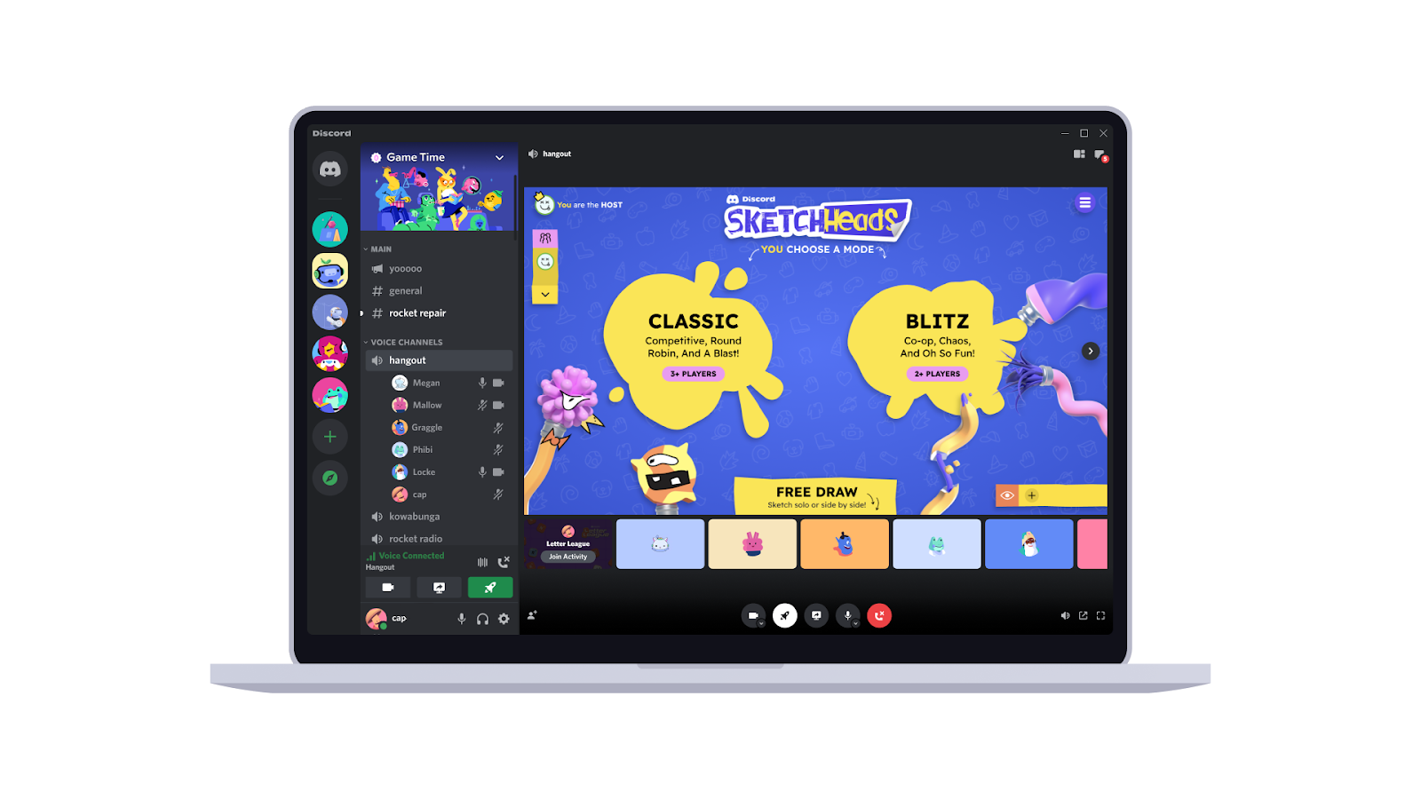 A preview of a Discord Activity being played on a laptop.